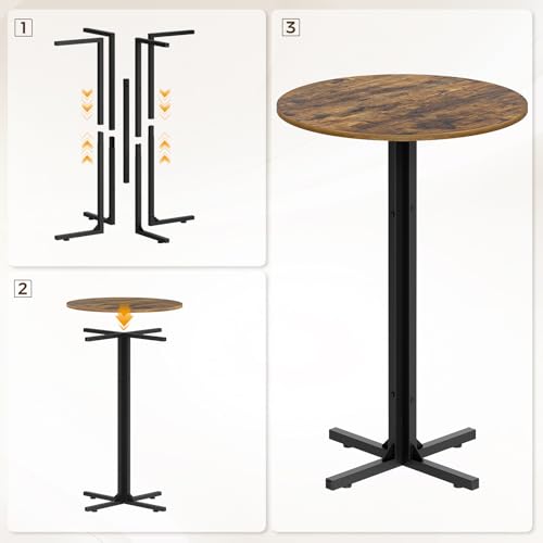YATINEY Stehtisch 90 cm hoch, Bartisch, 2er Set, Bistrotisch rund, hoher Stehtisch, für Restaurants, Küchen, Bars, Pubs, Vintagebraun und Schwarz XBT10L2BR