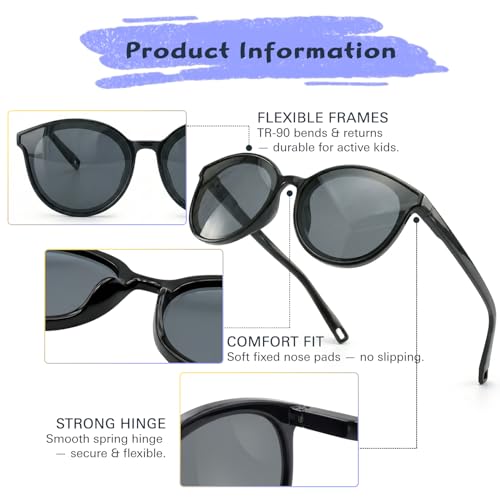Image of Kids Polarized Sunglasses for Boys Girls, Flexible TPEE Eyewear, Age 3-8 | Filters solar glare and UV rays to shield children's eyes during outdoor play, travel, and beach adventures.