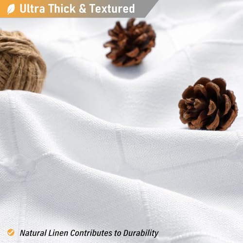 Image of BTTN 60x84 Boho Farmhouse Linen Thick Water Repellent Shower Curtain, White | Heavy Duty Fabric, 10 Plastic Hooks, Three-sided Tassels, Bohemian French Country, Machine Washable, Wrinkle Free, Stall Size