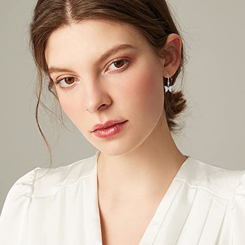 Butterfly Earrings,Sterling Silver Tiny Butterfly Dangle Earrings For Women Shell Butterfly Drop Earrings Dainty Hypoallergenic Butterfly Wings Drop Earrings For Sensitive Ears #TOP2