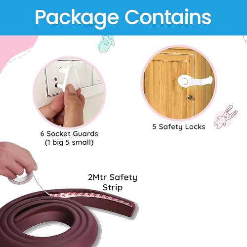 Image of All-in-One Baby Safety Kit, 2 Meters Safety Strip, 5 Child Safety Drawer Locks & 6 Plug Covers, Child Proofing Set for Home Safety