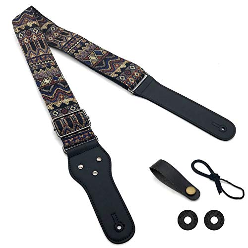 Poromoro Adjustable Guitar Strap with 2 Strap Locks and Leather Strap Button (D)