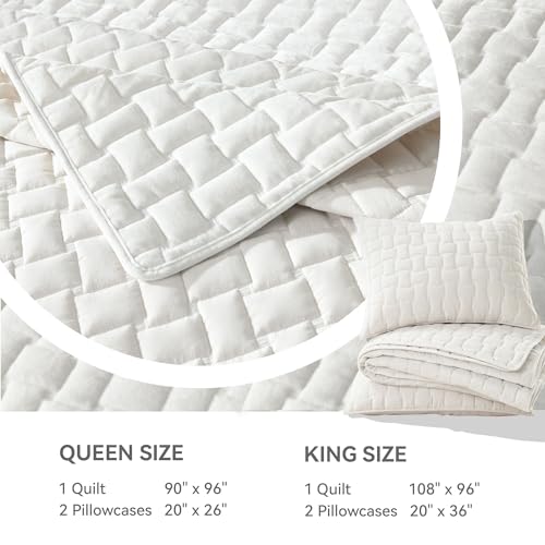 Image of Grassix Velvet Quilt Set Queen Size, Luxury Geometric Design, Cream White | Lightweight Velvet Comforter with 2 Pillow Shams, Soft Bedspread Coverlet, Quilted Bedding Set for All Seasons, 90 inchx96 inch