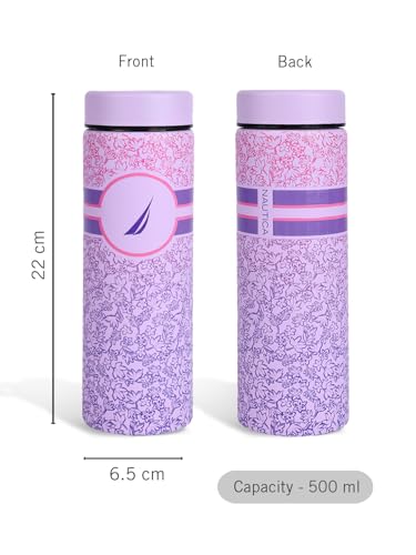 Image of NAUTICA Premium Leak-Proof Insulated Water Bottle - 1pc (Stern)| 500ml | Stainless Steel Flask with 24 Hours Temperature Retention | Ideal for Travel, Gym, Office Use Titanium Printed-Violet /Pink