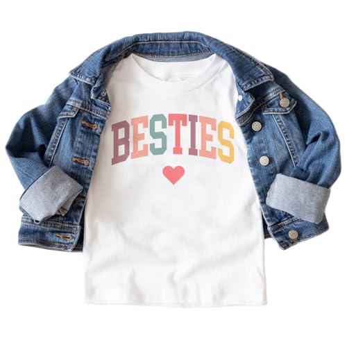 Besties Heart Kids Toddler Shirt - Best Friends BFF's Colorful Matching Twin Bestie Tshirts - Cute Girls & Boys Natural Toddler Youth Graphic Tee