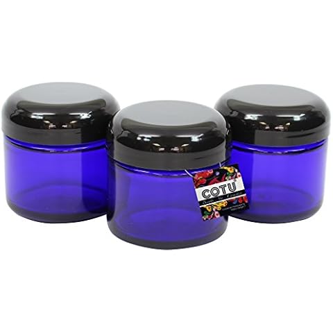 3 x 2oz New & Empty DIY Cobalt Blue Glass Jars with Black Dome Liner Lids by COTU (R) (Suitable for Storing Salve, Cream, Diy Beauty, Essential Oils, Lotion, Apothecary, Body Butter & Sugar Scrub) Cover