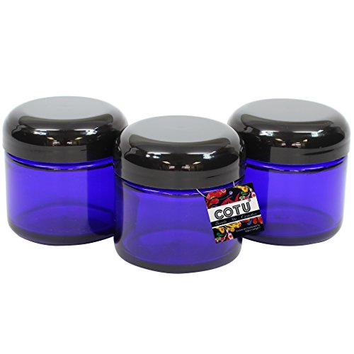 3 x 2oz New & Empty DIY Cobalt Blue Glass Jars with Black Dome Liner Lids by COTU (R) (Suitable for Storing Salve, Cream, Diy Beauty, Essential Oils, Lotion, Apothecary, Body Butter & Sugar Scrub)