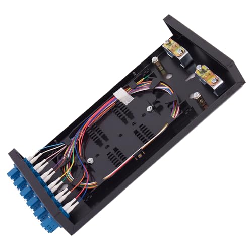 Image of Single Mode Fiber Enclosure Kit - 12 Fiber Port OS1 Box, LC SM 12 Strand LC-UPC Pigtail Cable, LGX Loaded Panel - Wall Mount for Enterprise, Home, Data Center Networks