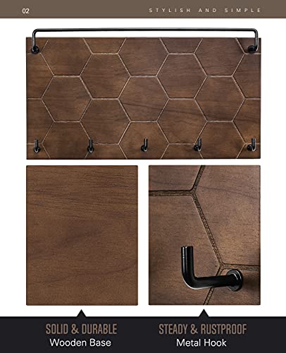 Sunglass-Organizer-Wall-Key-Holder-Decorative-Wood-Wall-Jewelry-Organizer-Glasses-and-Sunglass-Holder-Display-with-5-Hooks-Key-Rack-Hanging-Eyeglass-Storage-for-Entryway-Living-Room-Walnut