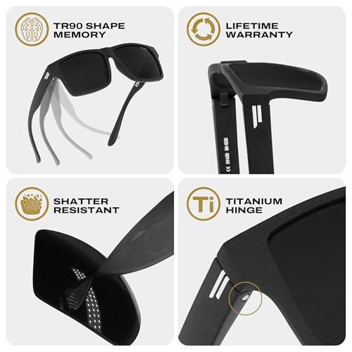 TOROE Eyewear Matte Black RANGE XL Frame Sunglasses Light Weight TR90 Frame, Polarized Polycarbonate Lens 5