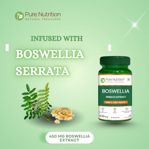 Image of Pure Nutrition Boswellia Serrata Supplements 450mg | Boswellia Serrata Capsules For Men & Women Supports Joint & Bone Health, Reduces Inflammation & Stiffness | Boosts Immunity & Skin Health - 60 Veg Capsules