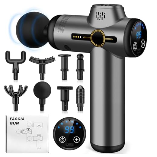 AQXONG Mini Pistola de Masaje Muscular, 99 Velocidades, Pistola de Masaje Ultrasilenciosa, 8 Cabezales de Masaje, Pantalla LCD, Batería de 2000mAh Masajeador Portátil - Alivia el Dolor Muscular