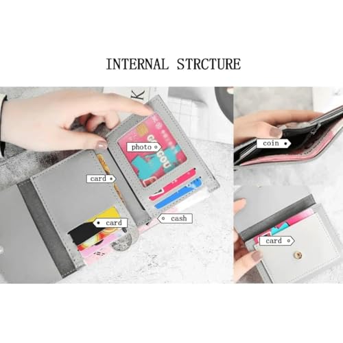 Short Leather Wallet Women Fashionable Simple Card Holder with Coin Pocket, Id Window Cash Compartment 3 Fold Purse for Lady3