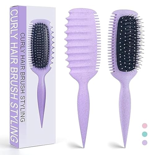 Image of KAIDAA Curly Hair Brush for Detangling, Shaping and Defining Curls, Waves & Coils on Light Wet or Dry Hair Types for Women and Men, Reduce Tangling, Curl Defining Brush, Lavender Purple