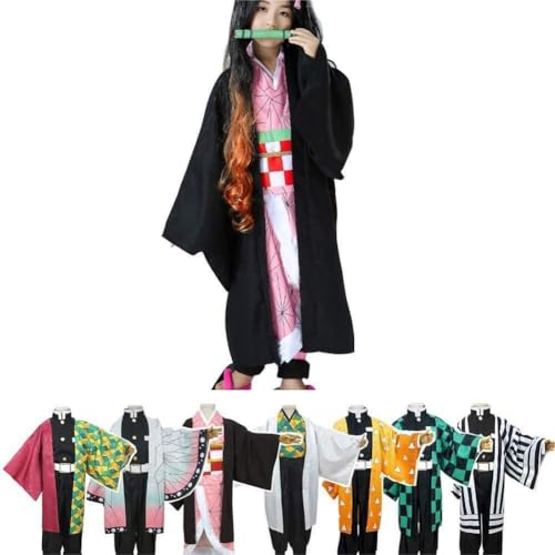 [KEENNESS] 鬼殺の刃 遊シルエット編 グッズ コスプレ 子供 服 子供 コスプレ 文化祭 パーティー クリスマス ハロウィン 舞台衣装 (禰豆子, 110)