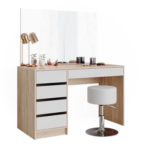 Vicco Tavolo Da Toeletta Bianco/Sonoma 120 Cm Con Sgabello - 7