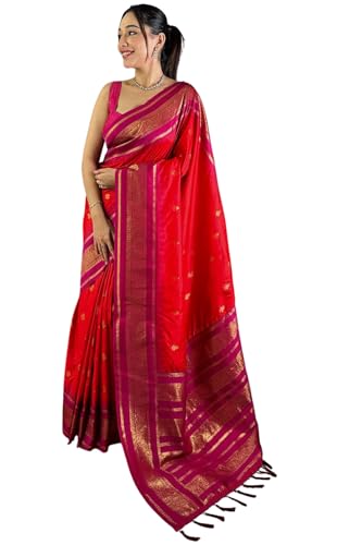 Image of SGF11 Women's Kanjivaram Pure Soft Silk Saree With Unstitched Blouse Piece