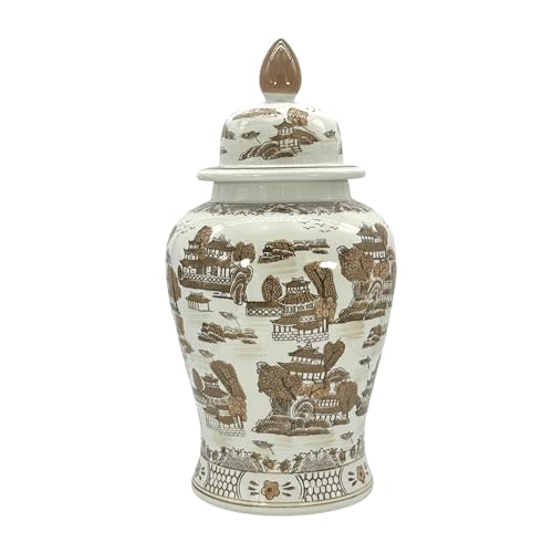 Galt International Large 25" Brown & White Classic Landscape Chinoiserie