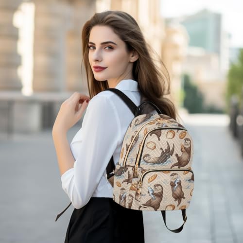 Sac à dos Poisson Pain Loutre matelassé beige à multiples fermetures