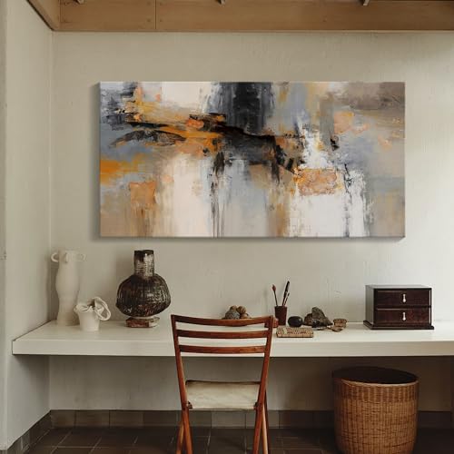 Image of AJAZIKO Large Abstract Canvas Wall Art - Wall Art for Living Room and Bedroom, Modern Wall Decor in Orange and Gray Hues, Perfect Office Decorations for Work