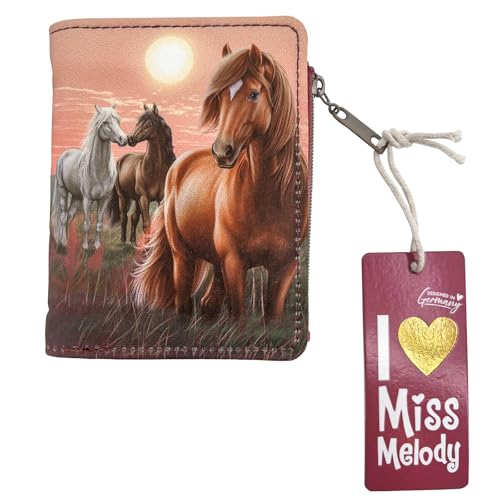 Depesche 13682 Miss Melody Dreamland - Porte-Monnaie en Couleur Baie, avec Motif de Chevaux, Porte-Monnaie avec Fermeture à Bouton-Pression