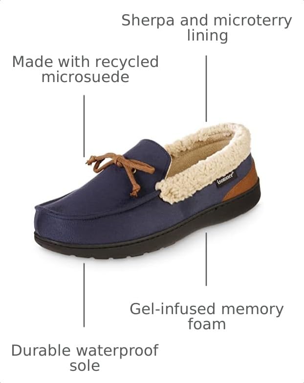 Image of isotoner Men's Indoor /Outdoor Slip-on Vincent Microsuede Moccasin Slippers With Memory Foam Comfort