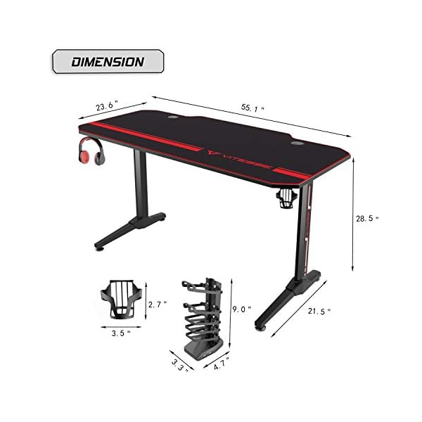 Vitesse 55 inch Gaming Desk T Shaped Computer Desk with Free Large Mouse pad, Racing Style Professional Gamer Game Station with USB Gaming Handle Rack, Cup Holder & Headphone Hook - Image 8
