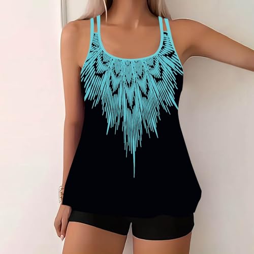 Bikini tankini deux pièces bleu ciel anti-complexes haut avec short - 2