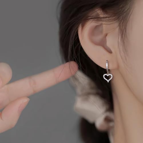 SLUYNZ 925 Sterling Silver CZ Sweet Love Hoop Earrings for Women Teens Hollow Heart Huggie Earrings Drop2