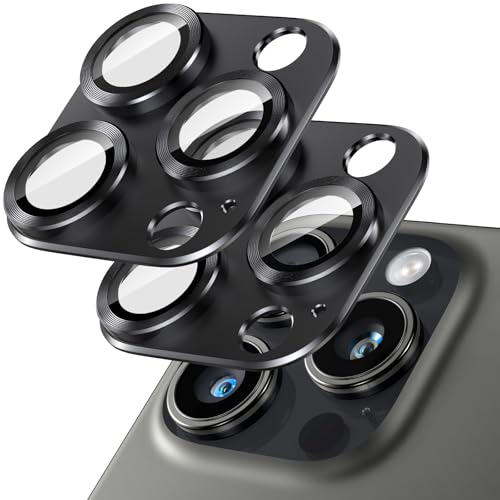 Giftorld [2 Pack Kamera Objektiv Schutz für iPhone 13 Pro/13 Pro Max 9H gehärtetes Glas Luftfahrt Aluminium Plattenabdeckung Nachtkreis HD Klarheit einfache Installation-Schwarz