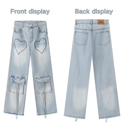 jupkem Cute Low Rise Y2k Jeans Women Goth Star Graphic Wide Leg Kawaii Pants Y2k Aesthetic Baggy Jeans Korean Streetwear3
