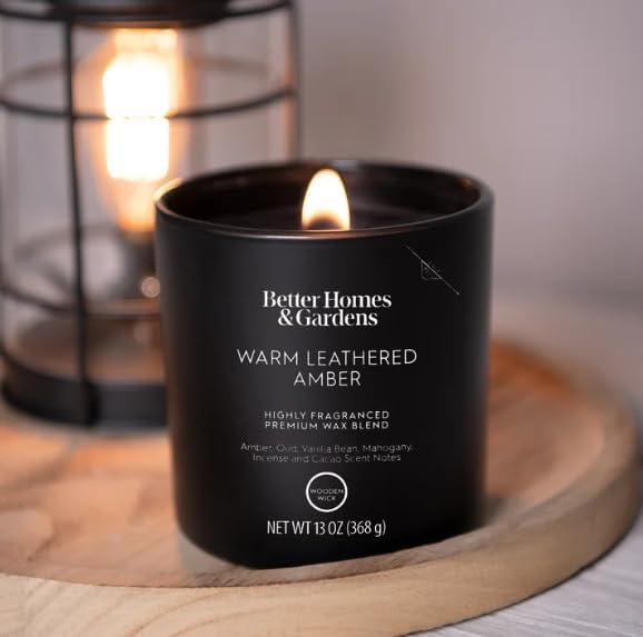 Better Homes & Gardens Wooden Wick Jar Candle -13oz (Warm Leathered Amber)