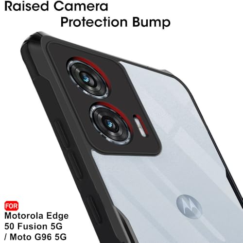 Image of TheGiftKart Shockproof Crystal Clear Back Cover Case for Motorola Moto Edge 50 Fusion /Moto G96 5G | 360 Degree Protection | Protective Design | Transparent Back Case Cover (PC & TPU, Black Bumper)