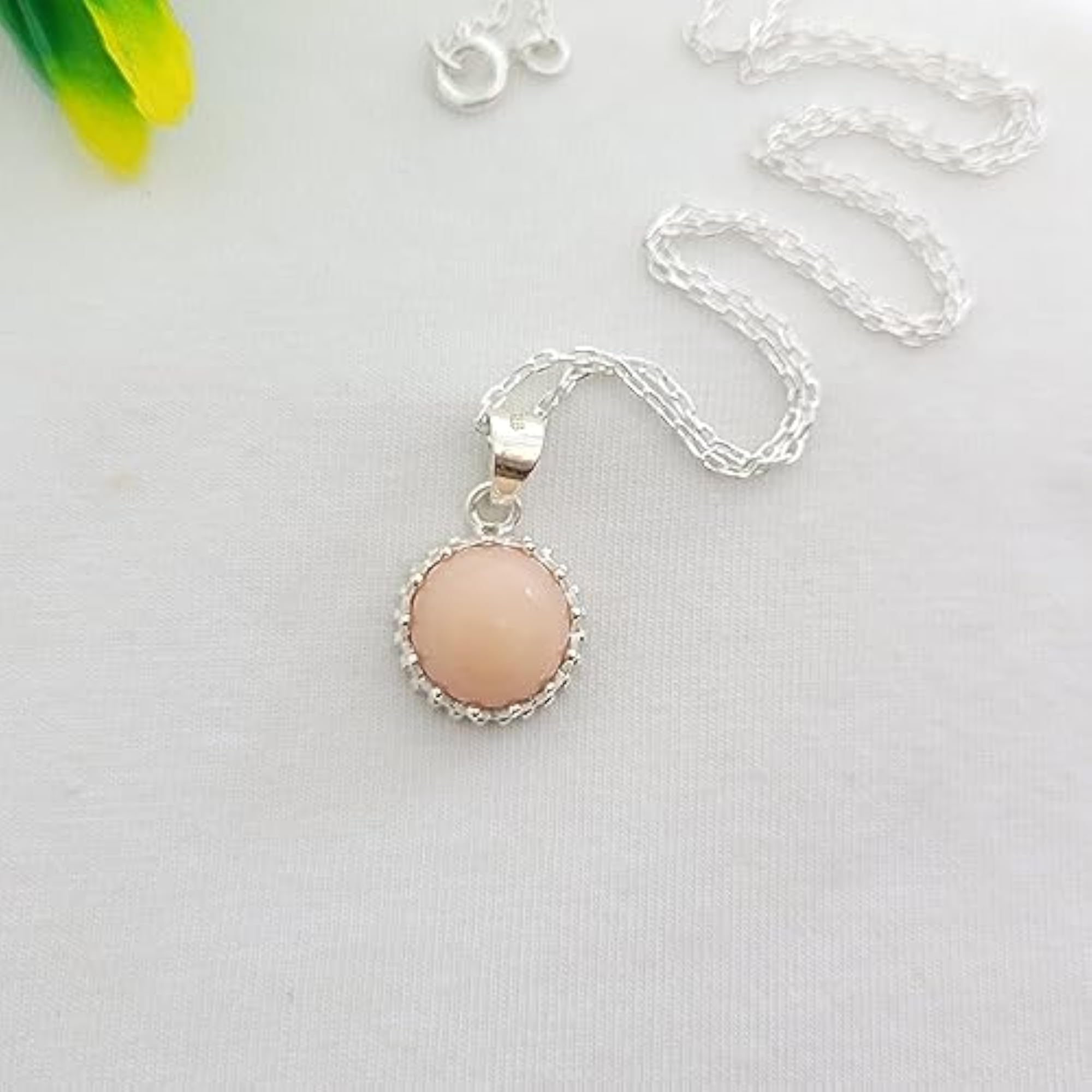 Women's 925 Sterling Silver Pink Opal Pendant Necklace, Birthstone