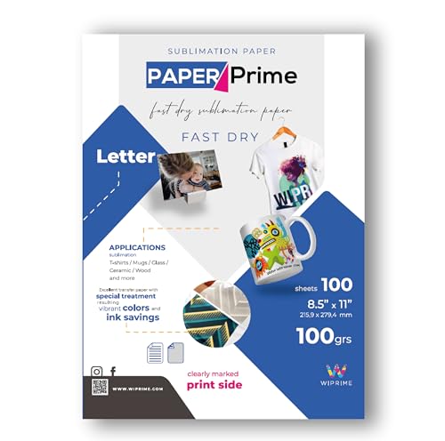 Sublimation Paper, 8.5 x 11 inches, 100 Sheets, 100 GSM, Fast Dry Transfer Paper for T-shirts and Mugs (8.5 x 11 inches)