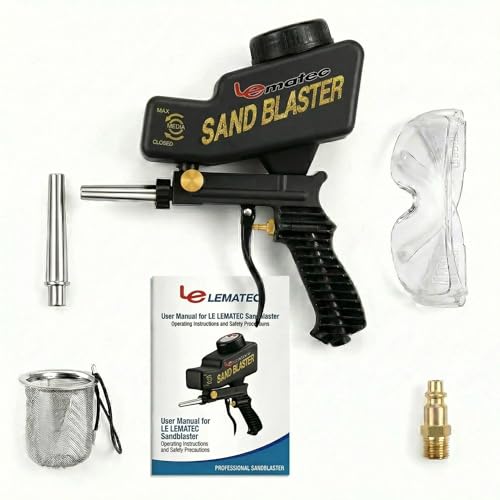 Lematec Sandblaster Portable Speed Blaster, Sand Blasting Nozzle Gun, Gravity Feed Sandblast Blaster with Extra Tip (Black)