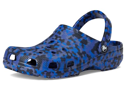Image of Crocs Unisex Classic Marbled Tie-Dye Clog, Blue Bolt /Multi Confetti, 13 Women /11 Men, Medium