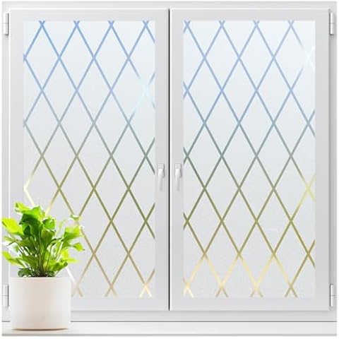 LUTE Frosted Window Privacy Film, Static Cling UV Sun Blocking Heat Control Window Cover, Removable Non-Adhesive Glass Sticker Vinyl Decorative Frosting Decals for Home Office, Lattice, 23.6" x 78.7" Cover