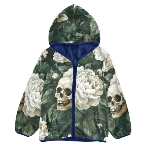 Flowers Peony and Skull Girls Fleece Jacket Girls Fall Jacket Girls Zip Up Hoodie Girls Sherpa Jacket 2-10T