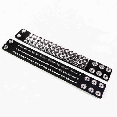 Genuine Leather Bracelet Cuff with Spikes studded Rivets - Adjustable Metal Wristband for Men Women, 80s Goth Rock Accessories4