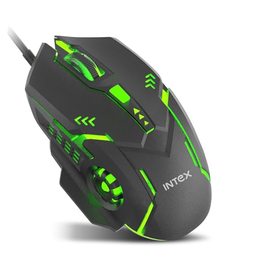 Intex Nova Gaming Wired Mouse | 4 DPI Shift with Max 3200 DPI | RGB Light | 1 Million Button & Smooth Scrolling | 1.4m Plug & Play Cable | Ergonomic Mouse for Win/iOS/Android (Black) Intex Nova Gaming Wired Mouse | 4 DPI Shift with Max 3200 DPI | RGB Light | 1 Million Button & Smooth Scrolling | 1.4m Plug & Play Cable | Ergonomic Mouse for Win/iOS/Android (Black)