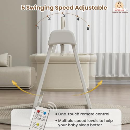 Image of Infantso Premium Electric Baby Cradle - Bluetooth & Remote Control Palna Jhula with Custom Swing Time & 5-Speeds, Automatic Cradle for 0-12 Months with Soft Mattress