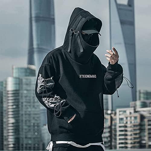XYXIONGMAO Gothic Kleding Tactische Techwear Rits Jas Windjack Hooded Streetwear Jassen Voor Mannen, Zwart_verdikken, L XYXIONGMAO Gothic Kleding Tactische Techwear Rits Jas Windjack Hooded Streetwear Jassen Voor Mannen, Zwart_verdikken, L