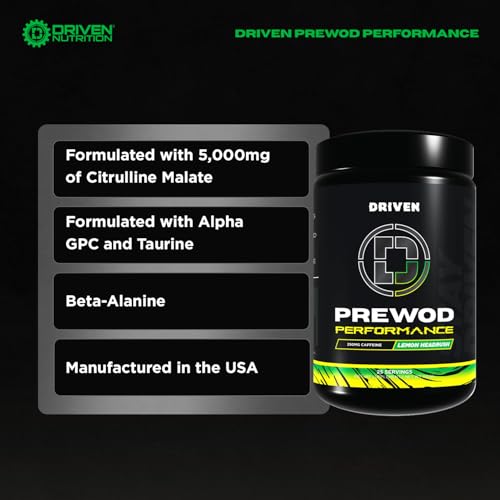 Image of Driven PREWOD Energy Drink Powder, 25 Servings - Pre-Workout Supplement wit- Boosts Energy, Focus, Strength, & Endurance for High-Intensity Training (Performace, Lemon Headrush)