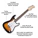 Fender Squier Debut Series Stratocaster HT HSS Electric Guitar, Beginner Guitar, 2-Year Warranty, Includes Free Lessons, 2-Color Sunburst with Satin Urethane Finish