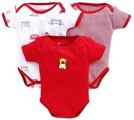 SMILEY APPU CLOTHING 100% Cotton Baby Bodysuit Short Sleeve Half Romper (Pack of 3) Soft & Comfortable for Kids