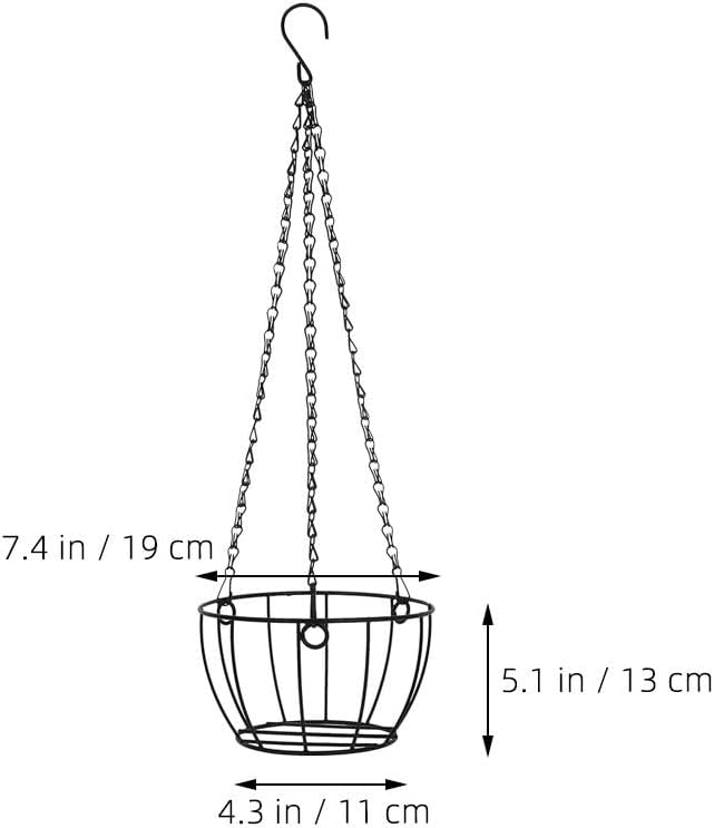INOOMP 2Pcs Round Wire Hanging Planter Basket with Chain Metal Plant Holder for Indoor Outdoor Balcony Porch Garden Flower Pots Hanger