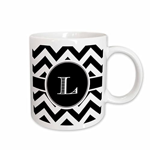 3dRose Black and white chevron monogram initial L 15oz Mug