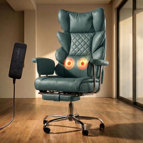 Image of DROGO Monarch-X Massage Office Chair with Vibration & Heat | Big and Tall Ergonomic Executive Computer Chair with PU Leather & 150Reclining | Gaming Chair with Spacious Cushion Seat & Footrest (Green)