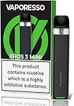 VAPORESSO XROS 3 MINI Refillable POD Vape Kit [Black] - Rechargeable 1000mAh Battery, COREX Mesh Technology, Auto-Draw, MTL/RDTL, Compatible All XROS Series Pods, No Nicotine No Liquid